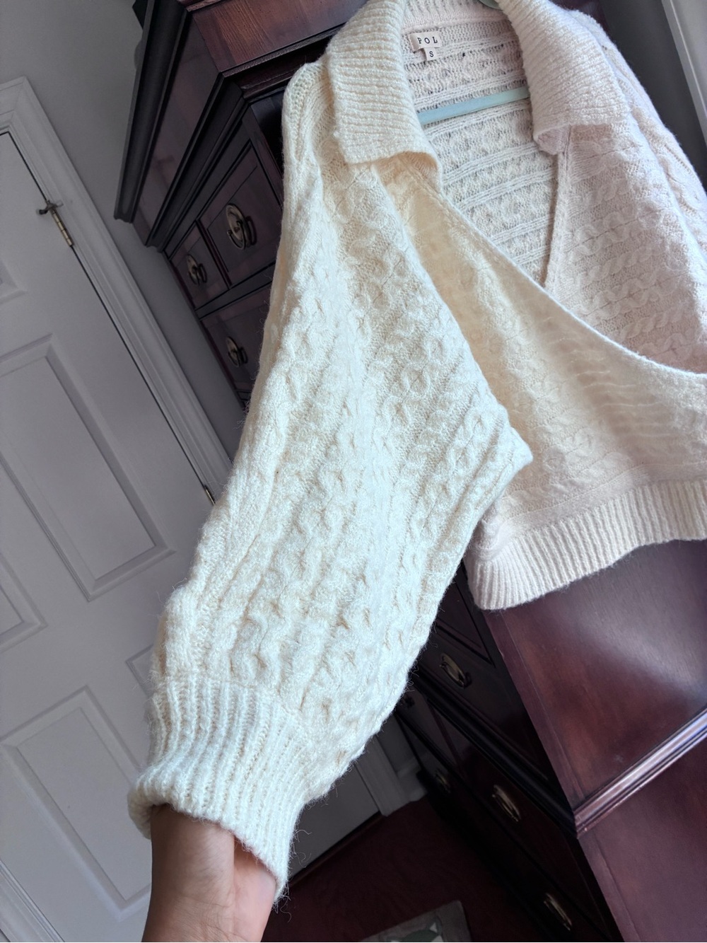 POL Cream Surplice Cable Knit Balloon Sleeve Sweater NWOT Size S - Picture 6 of 11
